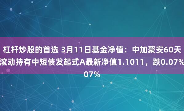 杠杆炒股的首选 3月11日基金净值：中加聚安60天滚动持有中短债发起式A最新净值1.1011，跌0.07%